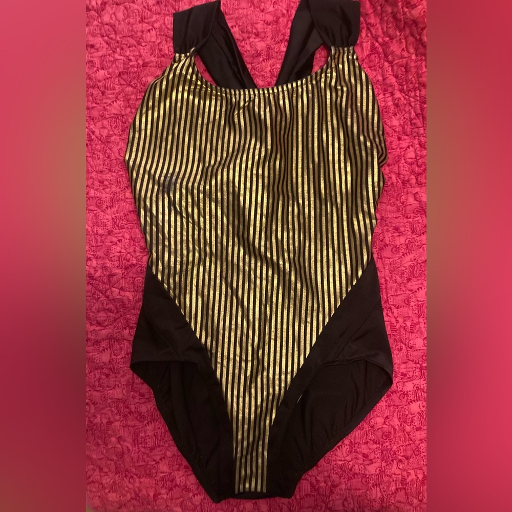VINTAGE Swimsuit One Piece 90s Vibes Swimwear Gold Metallic Stripe